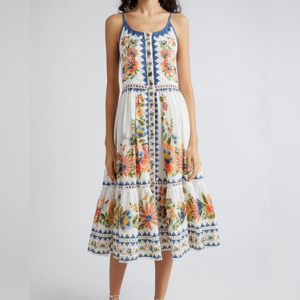 Farm Rio Delicate Garden A Line Cotton Dress - missing button